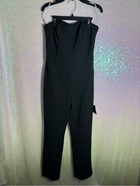 Lulus Special Evening Black Strapless Cutout Straight Leg Jumpsuit - Size M